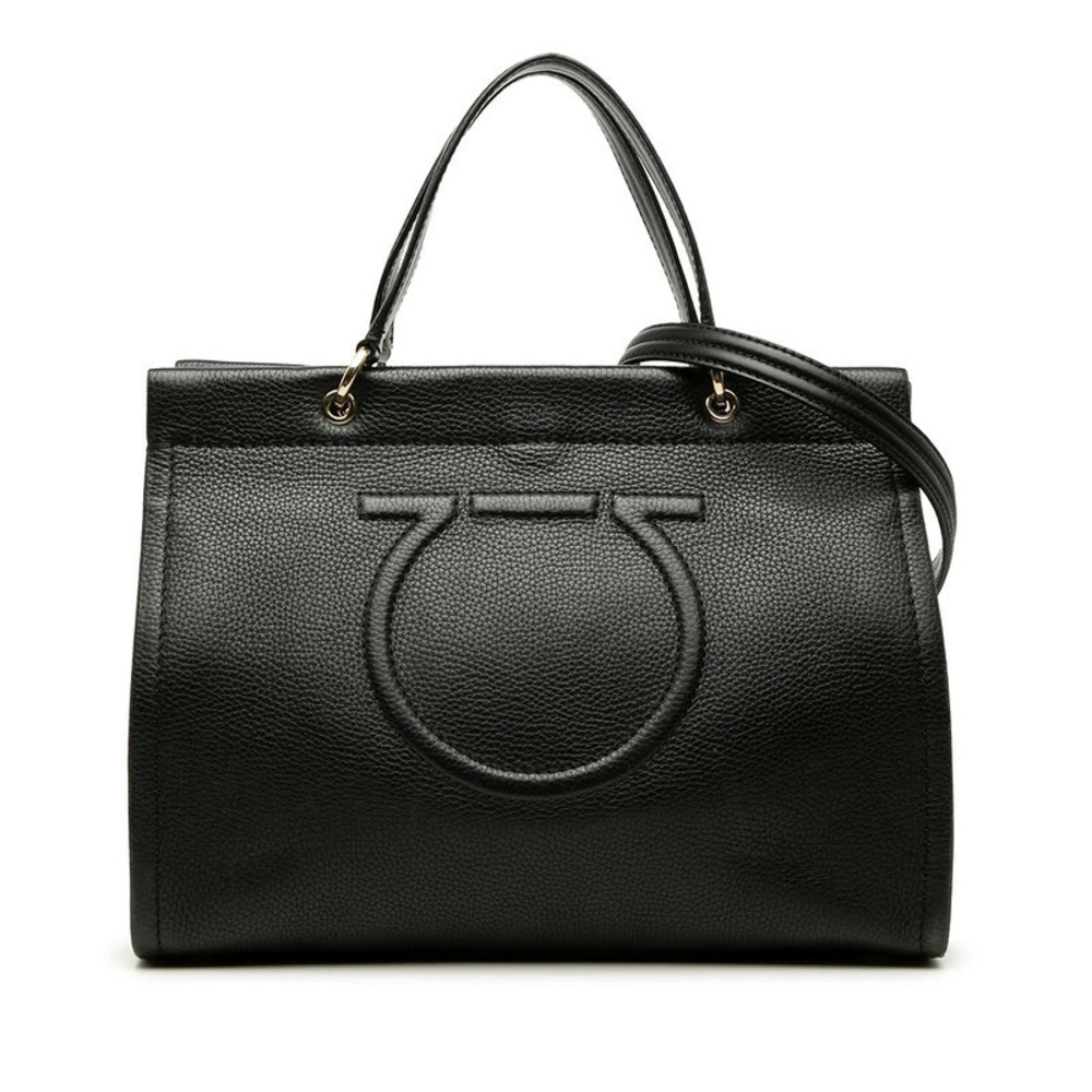 Salvatore Ferragamo Gancini 2way Shoulder Bag Black Leather